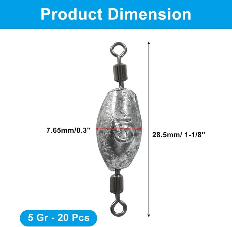 Uenhoy Fishing Weights Inline Trolling Fishing Sinker Tackle with Inner Swivels, Oval Drop Casting Fishing Weight Sinkers - Image 3